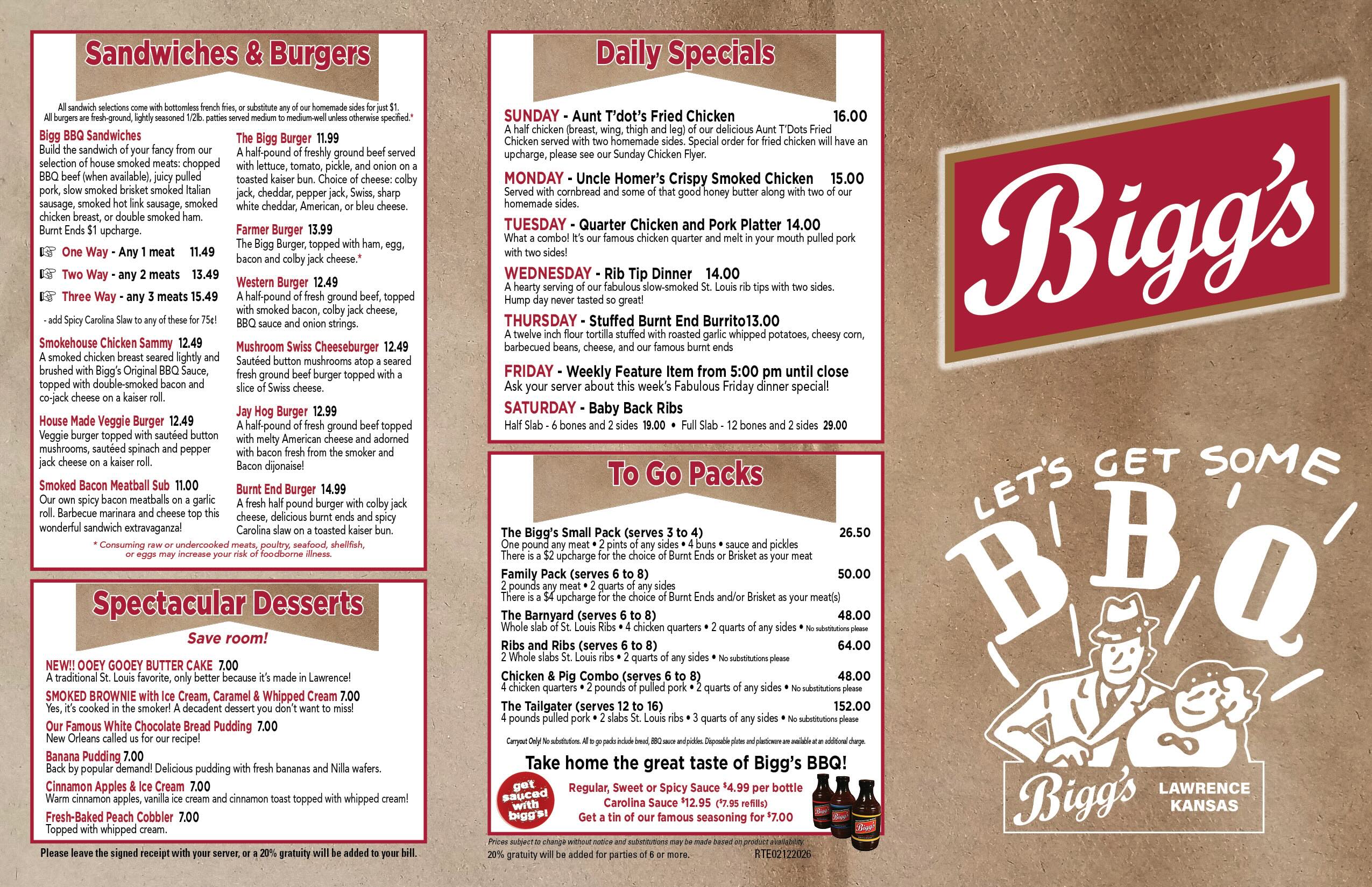 Dinner Menu Page 1