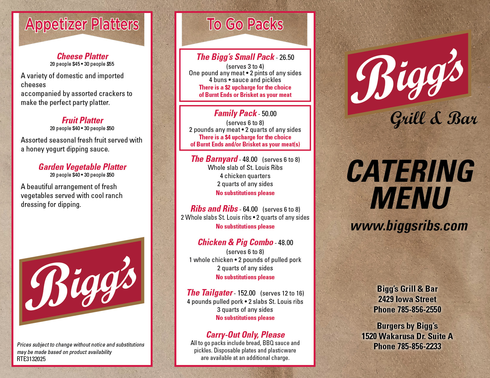 Catering Menu Page 1