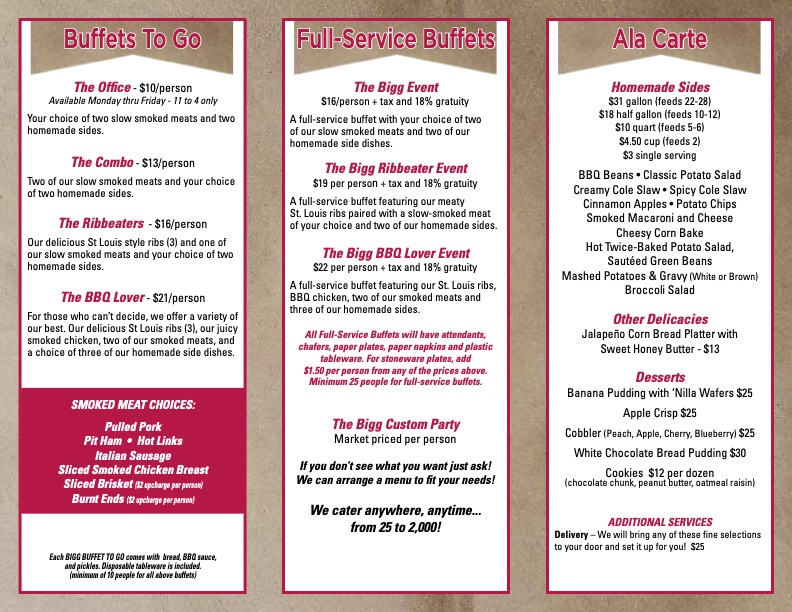 Menus Biggs BBQ