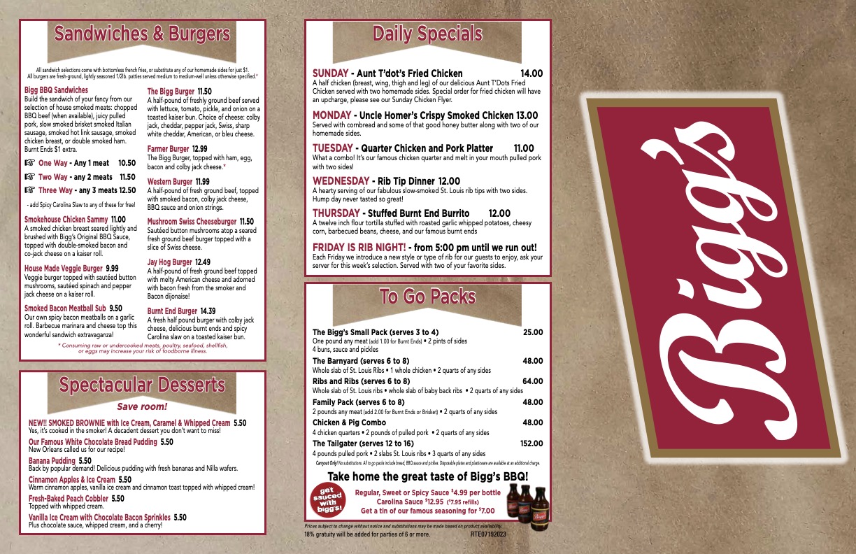 Dinner Menu Page 1