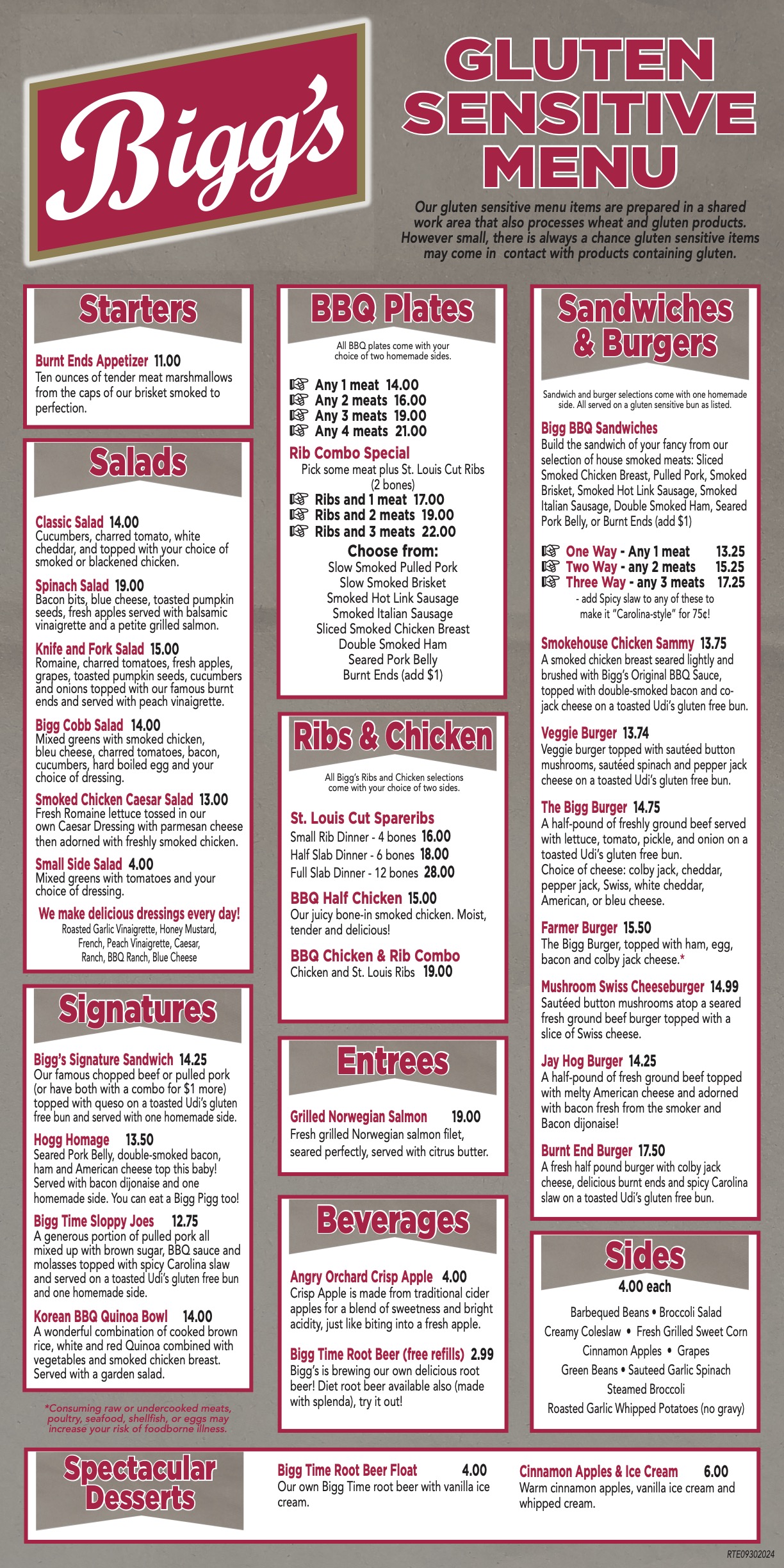 Gluten Free Menu