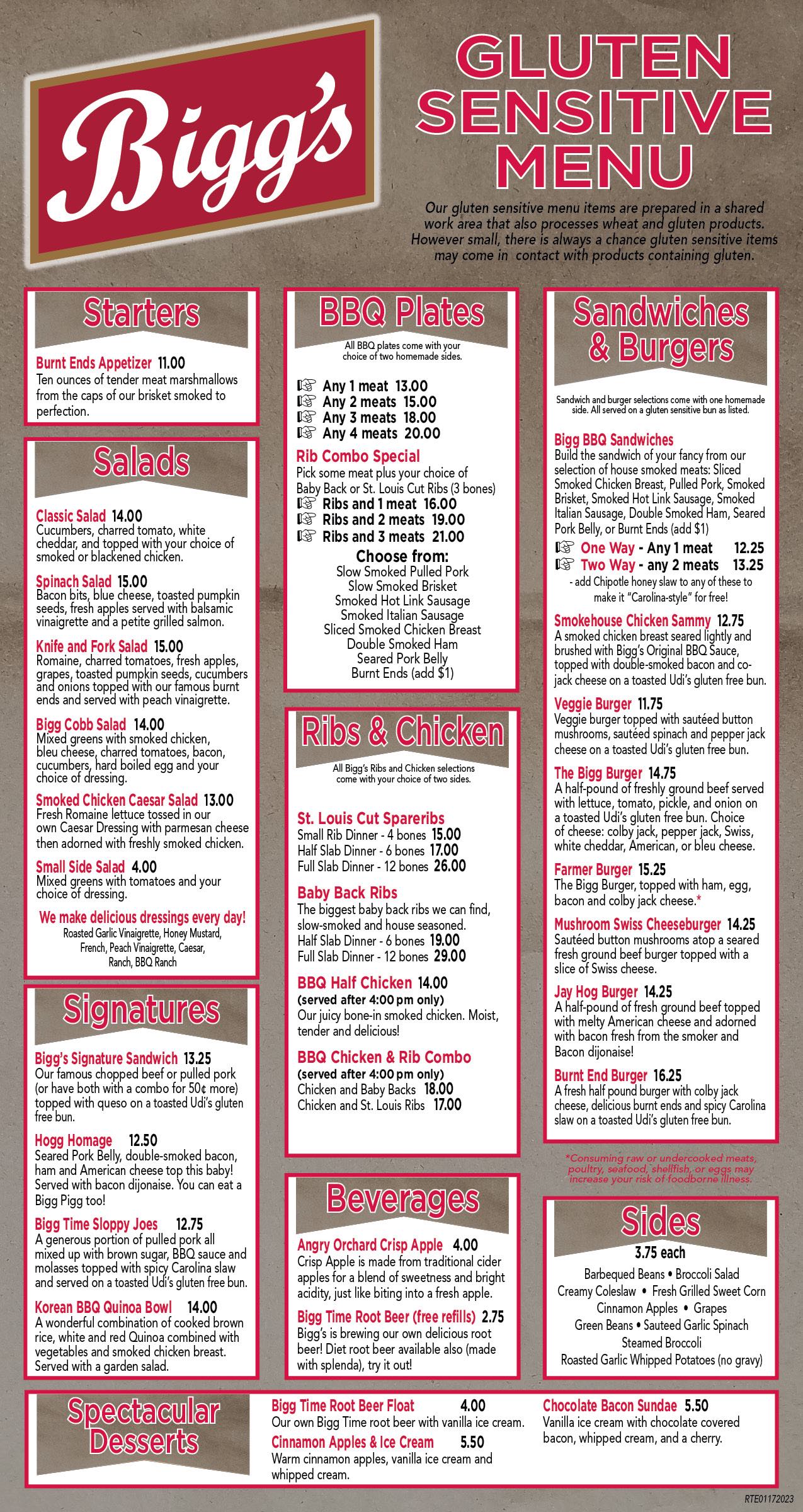Menus Biggs BBQ